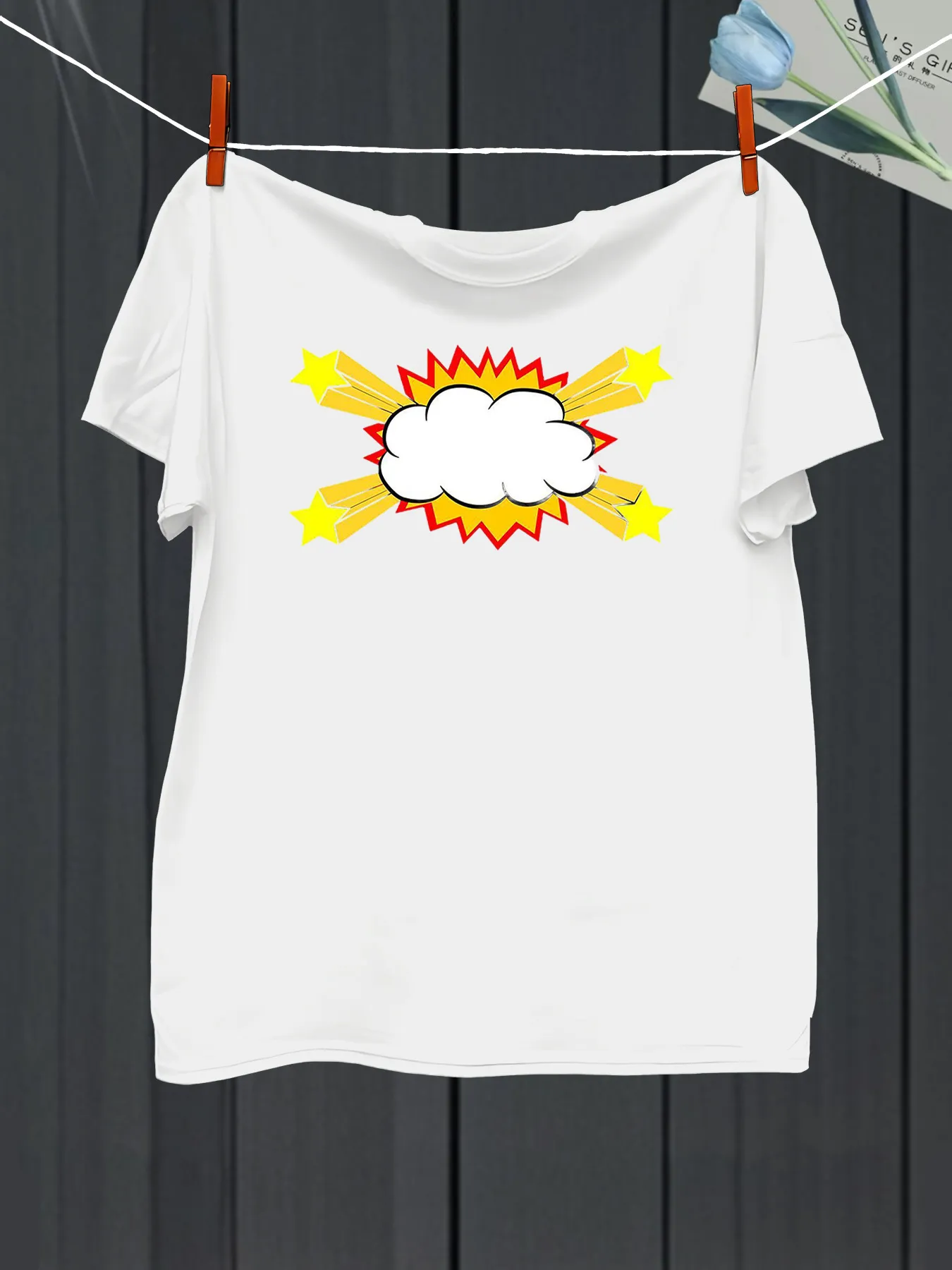 Tailorly Men's Printed Tee - Comic Style Burst With Yellow Flash Among Cloud sold by Tailorly