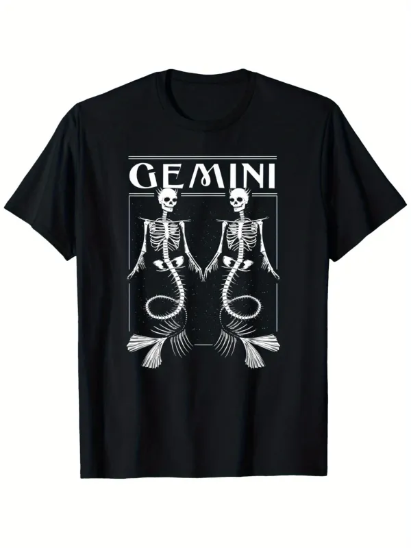 Tailorly Men's Printed Tee - Gemini Skeleton Mermaids Sitting Side By Side Facing Outward made by Tailorly