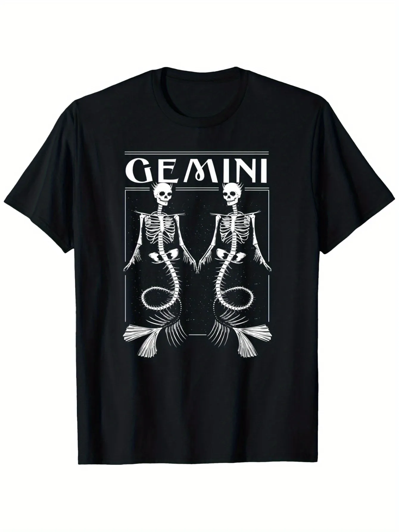 Tailorly Men's Printed Tee - Gemini Skeleton Mermaids Sitting Side By Side Facing Outward sold by Tailorly