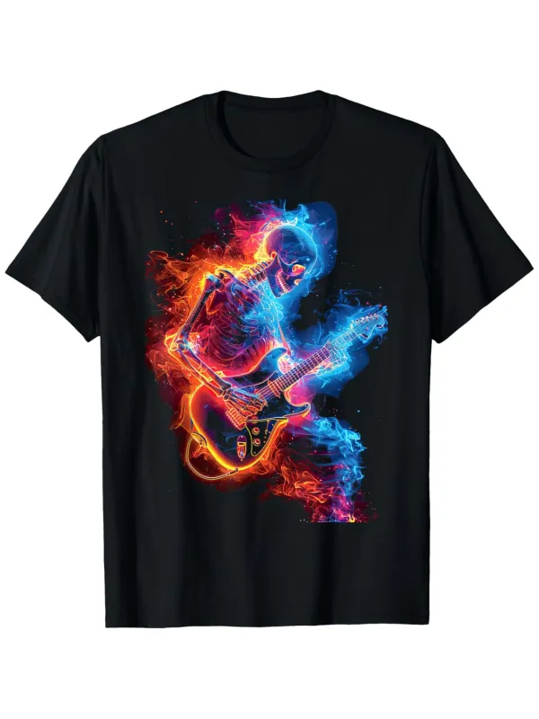 Tailorly Men's Printed Tee - Electric Fire And Ice Effect Surrounding A Guitarist In Motion made by Tailorly