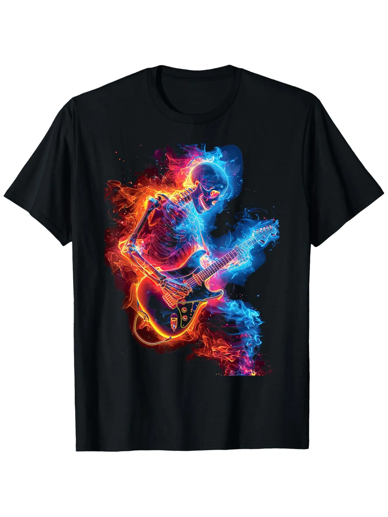 Tailorly Men's Printed Tee - Electric Fire And Ice Effect Surrounding A Guitarist In Motion sold by Tailorly
