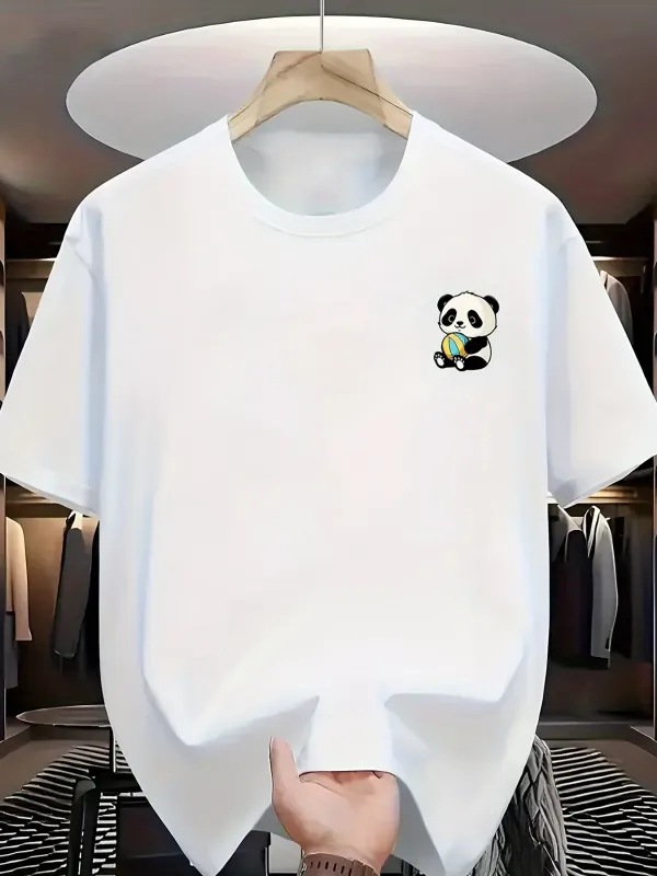 Tailorly Men's Printed Tee - Adorable Sitting Panda With Small Bamboo And Gentle Eyes Panda made by Tailorly
