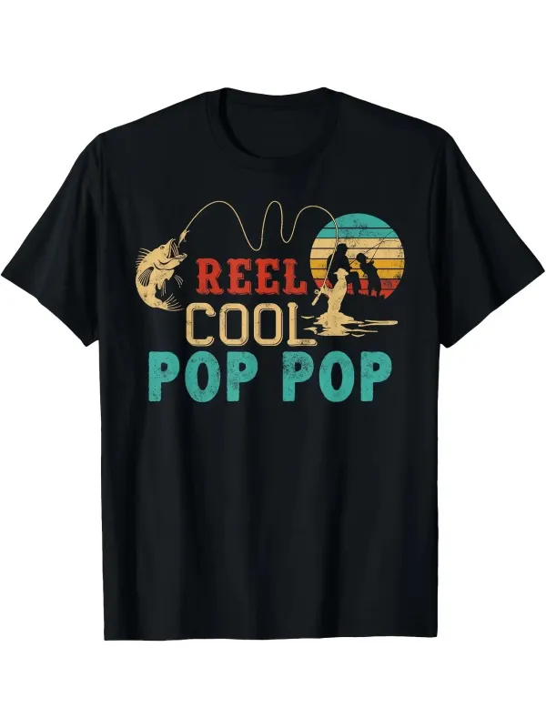 Tailorly Men's Printed Tee - Reel Cool Pop Pop Vintage Sunset With Fisherman Outdoors Fish made by Tailorly