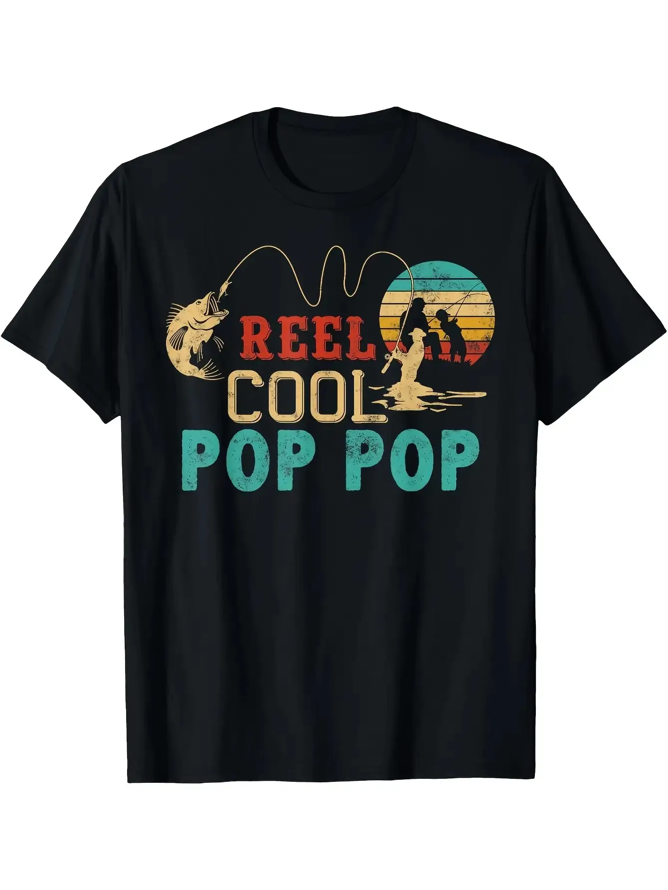 Tailorly Men's Printed Tee - Reel Cool Pop Pop Vintage Sunset With Fisherman Outdoors Fish sold by Tailorly