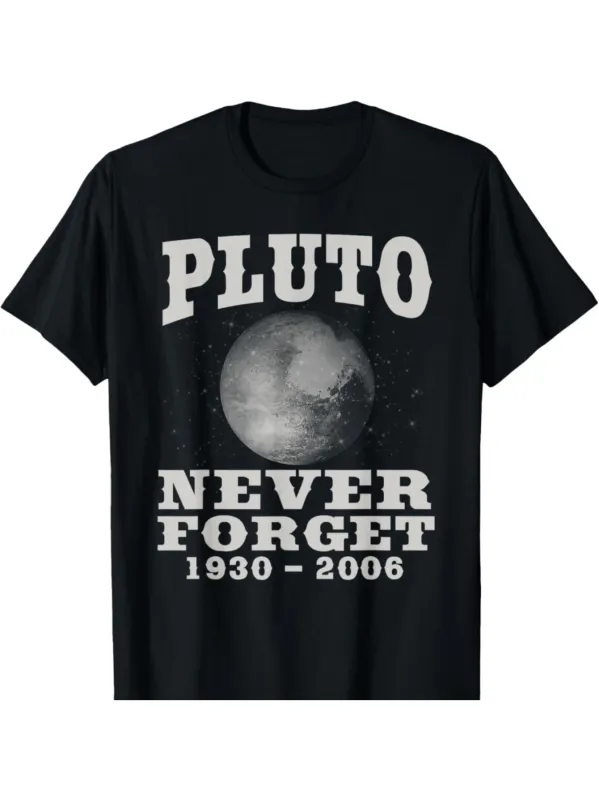 Tailorly Men's Printed Tee - Pluto Never Forget Retro Astronomical Illustration With Classic Typeface Planet made by Tailorly