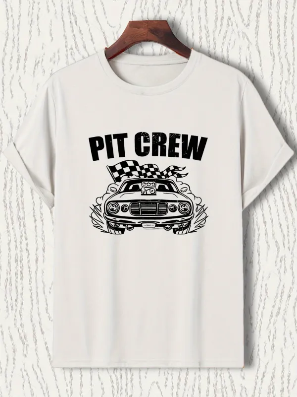 Tailorly Men's Printed Tee - Pit Crew With Racing Flags And Classic Muscle Car made by Tailorly