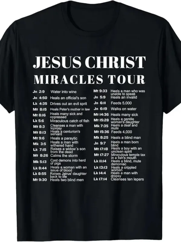 Tailorly Men's Printed Tee - Jesus Christ Miracles Tour Bible Verse References With Bold Text T Shirt made by Tailorly