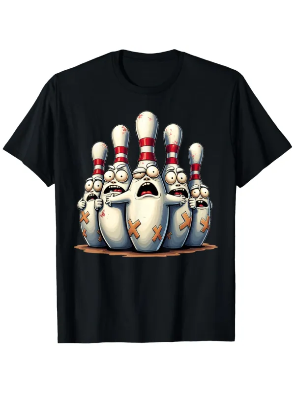 Tailorly Men's Printed Tee - Worried Cartoon Style Bowling Pins With Funny Expressions made by Tailorly