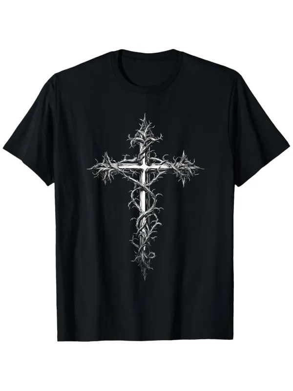 Tailorly Men's Printed Tee - Thorny Branches And Ancient Vines Twisting Around A Gothic Cross made by Tailorly