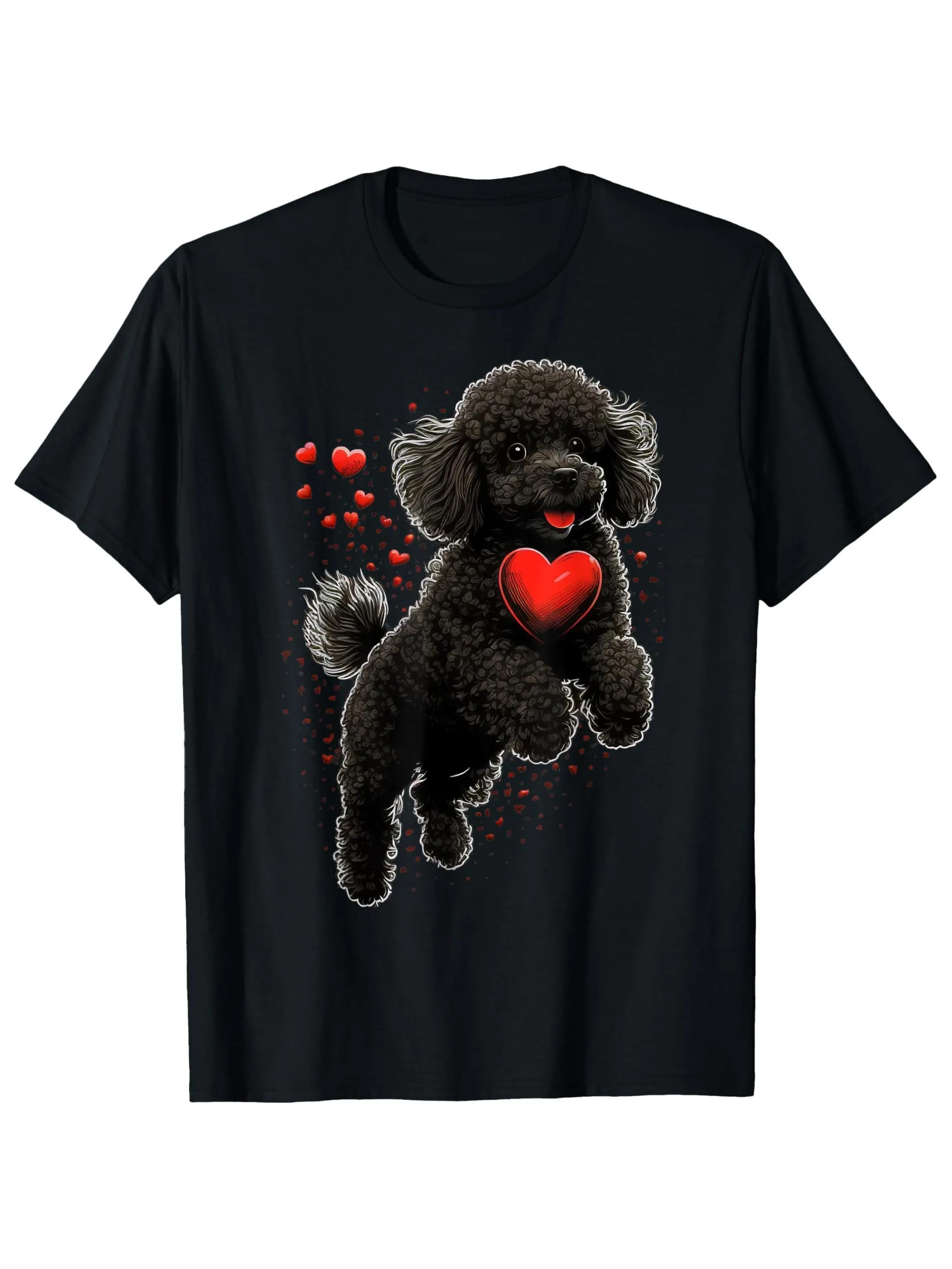 Tailorly Men's Printed Tee - Playful Poodle Surrounded By Floating Red Hearts Poodle sold by Tailorly