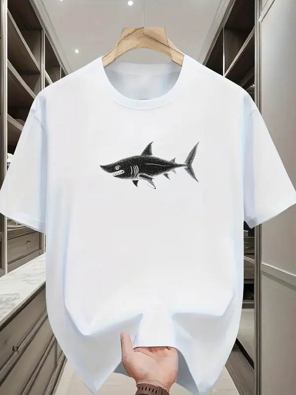 Tailorly Men's Printed Tee - Minimalist Hand Painted Black Shark Swimming Underwater Shark made by Tailorly