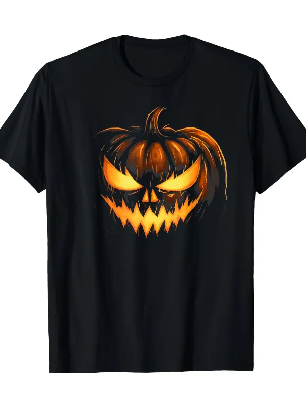 Tailorly Men's Printed Tee - Glowing Orange Evil Face Jack O Lantern Pumpkin made by Tailorly