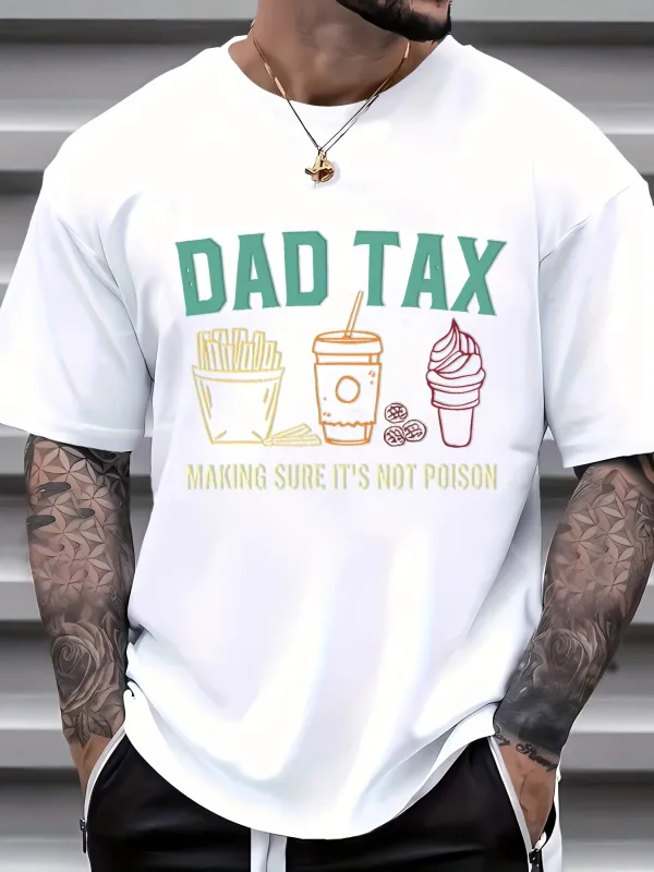 Tailorly Men's Printed Tee - Dad Tax Coffee And Fast Food Treats With Snack Icons made by Tailorly