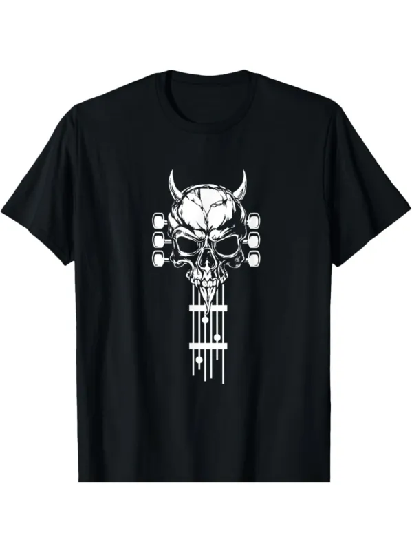 Tailorly Men's Printed Tee - Electric Punk Skull With Guitar Strings And Horned Head made by Tailorly
