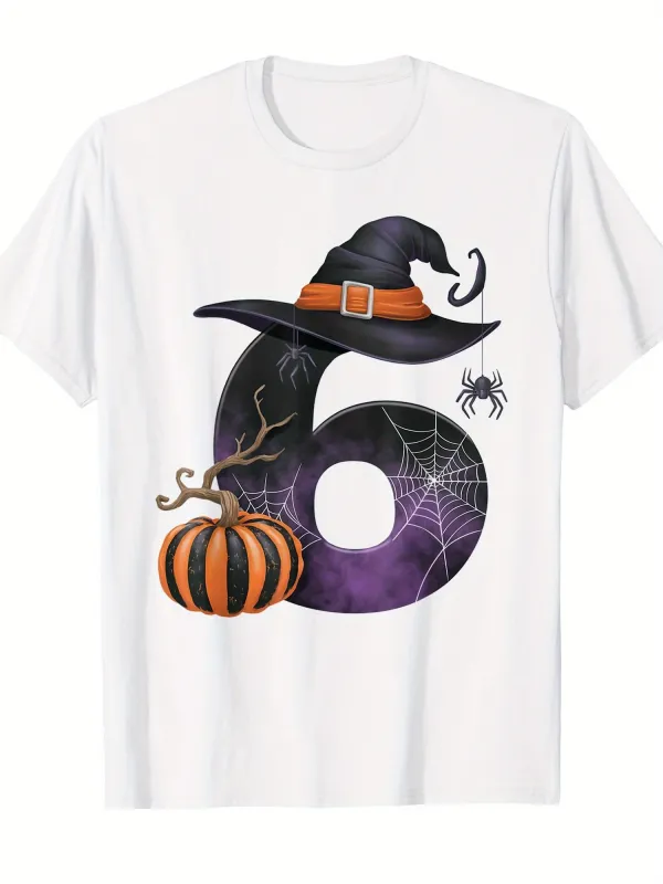 Tailorly Men's Printed Tee - Halloween Pumpkin With Spider Web Witch Hat And Number made by Tailorly
