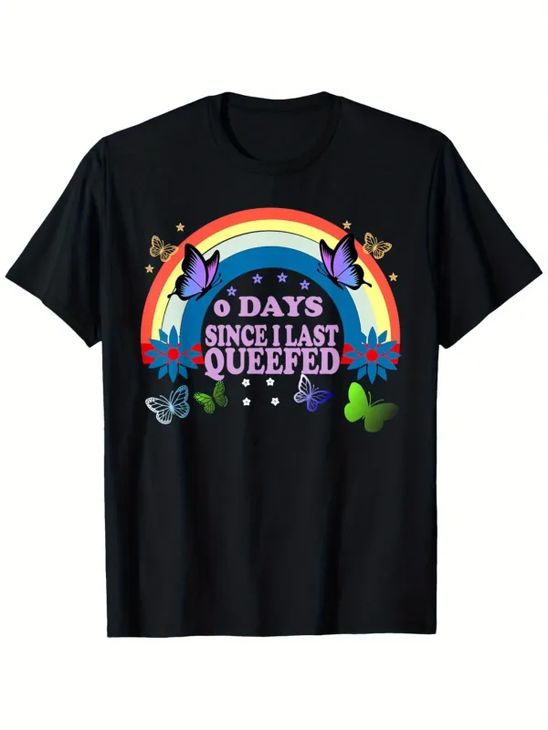 Tailorly Men's Printed Tee - Zero Days Since I Last Queefed Rainbow Butterflies Playful TShirt made by Tailorly