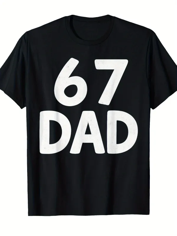 Tailorly Men's Printed Tee - Bold White Numbers And Letters On Black Cotton Dad T Shirt made by Tailorly