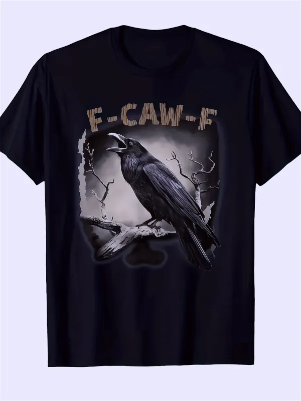 Tailorly Men's Printed Tee - F Caw F Dark Misty Forest With Perching Raven And Moonlight Branches Raven made by Tailorly