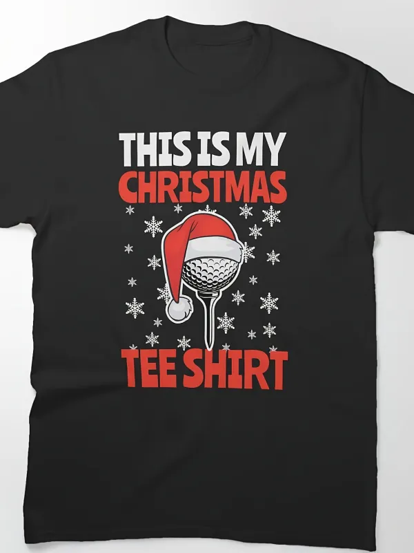 Tailorly Men's Printed Tee - This Is My Christmas Tee Shirt Festive Golf Ball Under Snowflakes Tee made by Tailorly