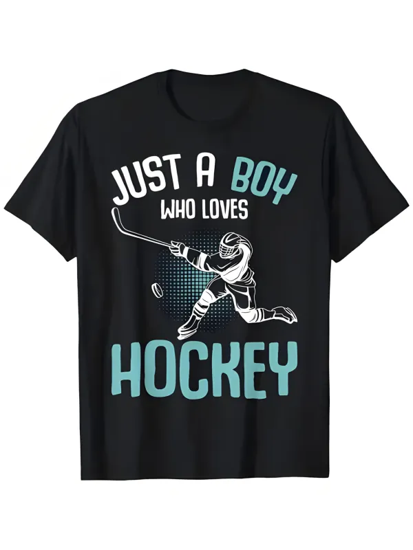 Tailorly Men's Printed Tee - Just A Boy Who Loves Energetic Blue White Hockey Player made by Tailorly