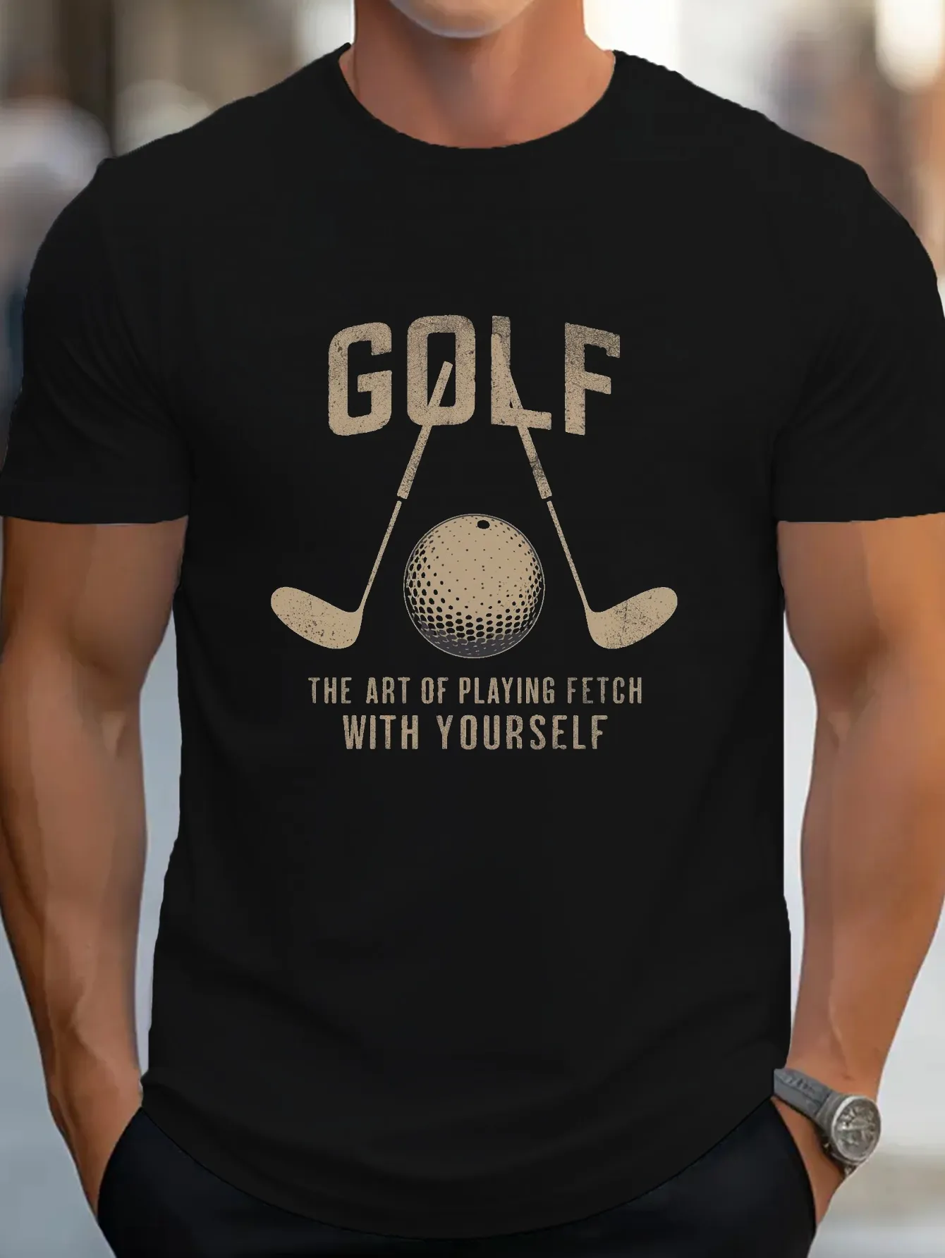 Tailorly Men's Printed Tee - Golf The Art Of Playing Fetch With Yourself Minimal Retro Golf Ball sold by Tailorly