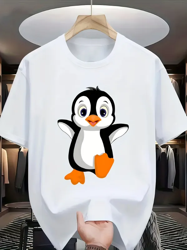 Tailorly Men's Printed Tee - Playful Cartoon Eyes And Cheerful Dancing Penguin made by Tailorly