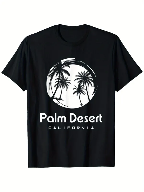 Tailorly Men's Printed Tee - Palm Desert California Sunrise With Swirling Lines Framing Palm Trees made by Tailorly