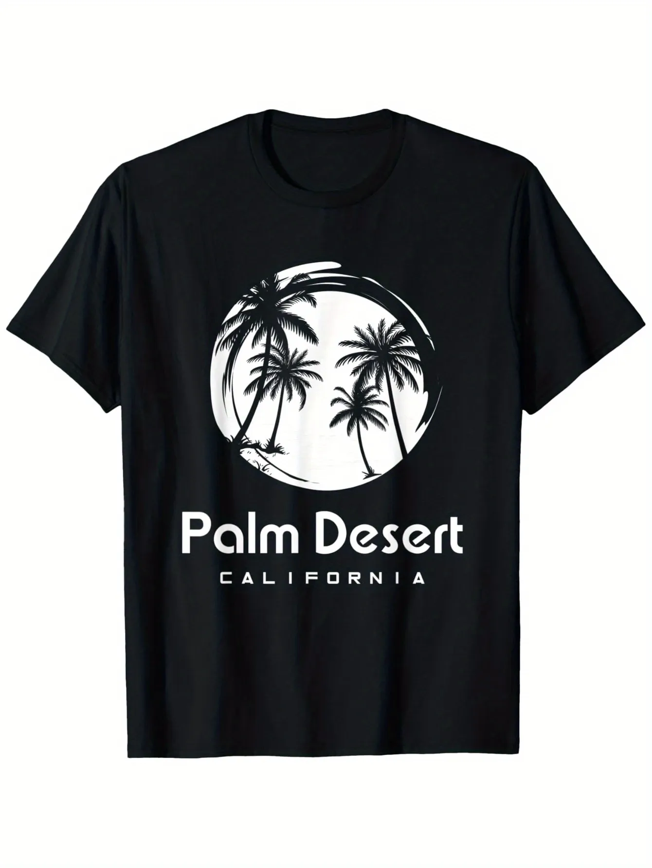 Tailorly Men's Printed Tee - Palm Desert California Sunrise With Swirling Lines Framing Palm Trees sold by Tailorly