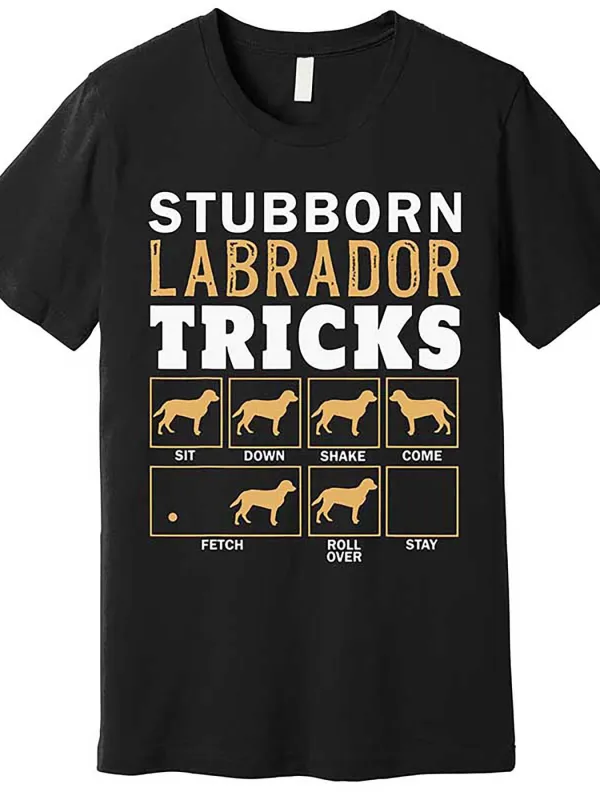 Tailorly Men's Printed Tee - Stubborn Labrador Tricks Dog Silhouettes With Playful Golden Brown Labrador made by Tailorly