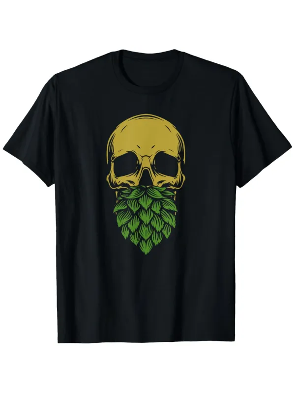Tailorly Men's Printed Tee - Golden Skull With Leafy Green Patterned Beard Skull made by Tailorly