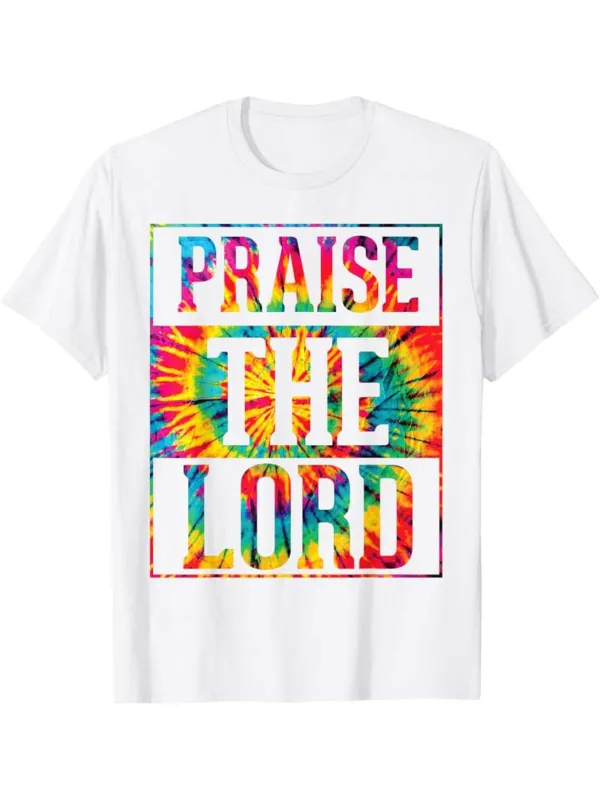 Tailorly Men's Printed Tee - Praise The Lord Tie Dye With Vivid Swirling Rainbow Pattern Typography made by Tailorly