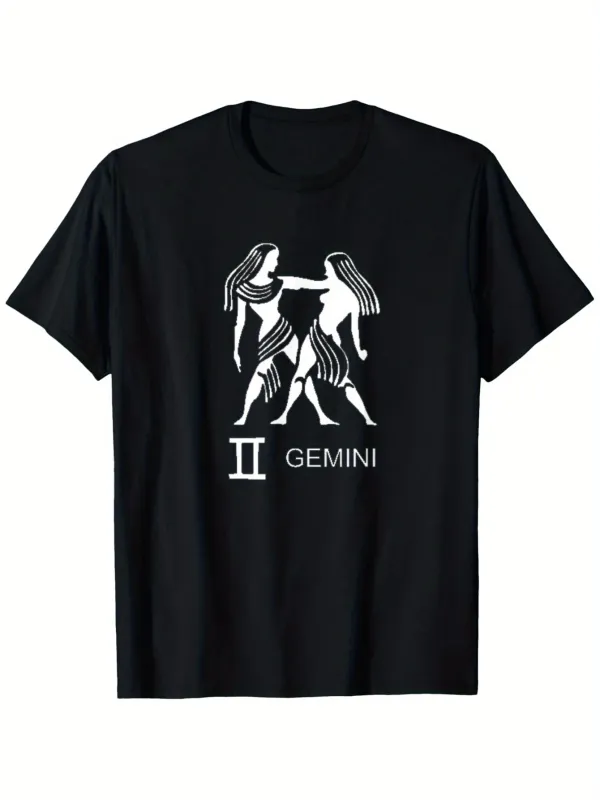 Tailorly Men's Printed Tee - Gemini Art Deco Style Graphic Twin Figures Zodiac made by Tailorly