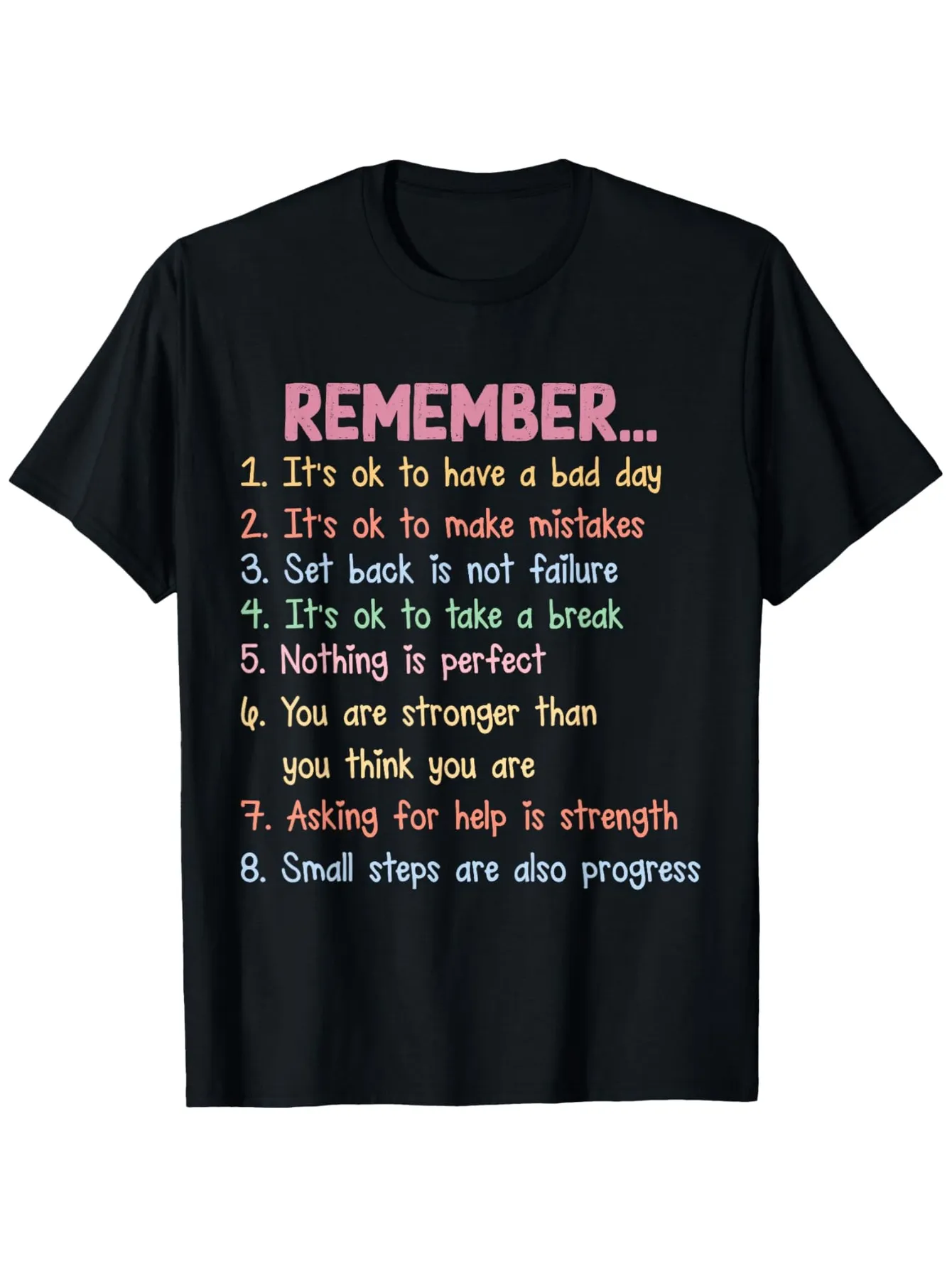 Tailorly Men's Printed Tee - Remember Pastel Motivational Quotes On A Classic Black Cotton Shirt sold by Tailorly