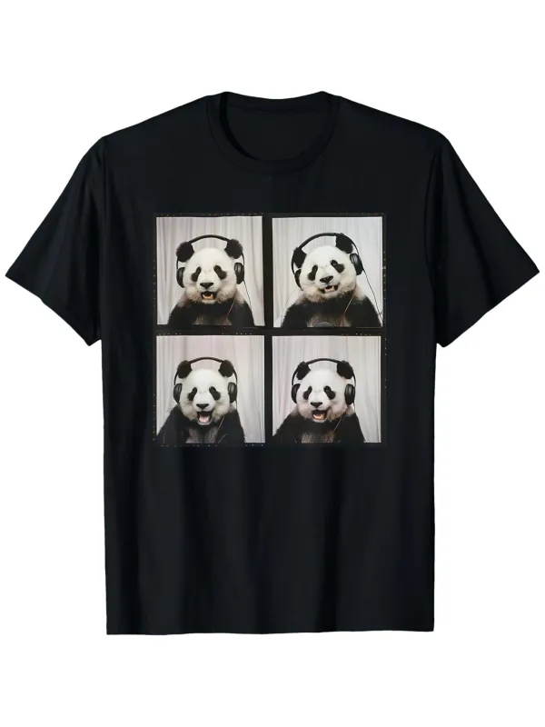 Tailorly Men's Printed Tee - Four Photographic Portrait Panels Featuring Playful Panda Bear made by Tailorly
