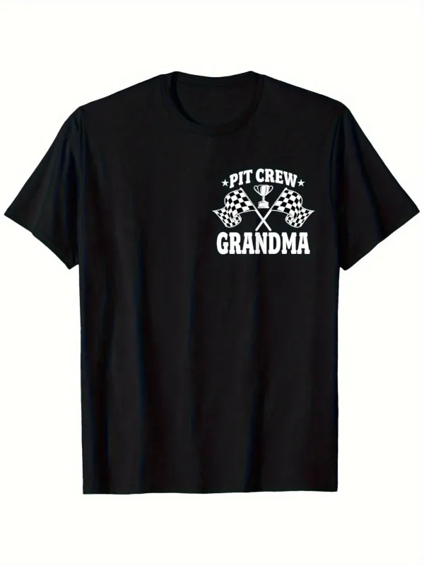 Tailorly Men's Printed Tee - Pit Crew Grandma With Racing Flags And Bold Typography T Shirt made by Tailorly