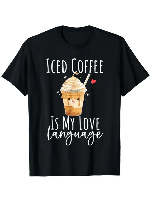 Tailorly Men's Printed Tee - Iced Coffee Is My Love Language With Creamy Drink Surrounded By Cute Hearts Cup made by Tailorly