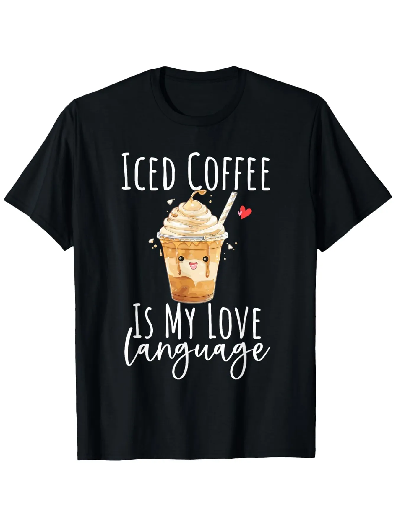 Tailorly Men's Printed Tee - Iced Coffee Is My Love Language With Creamy Drink Surrounded By Cute Hearts Cup sold by Tailorly