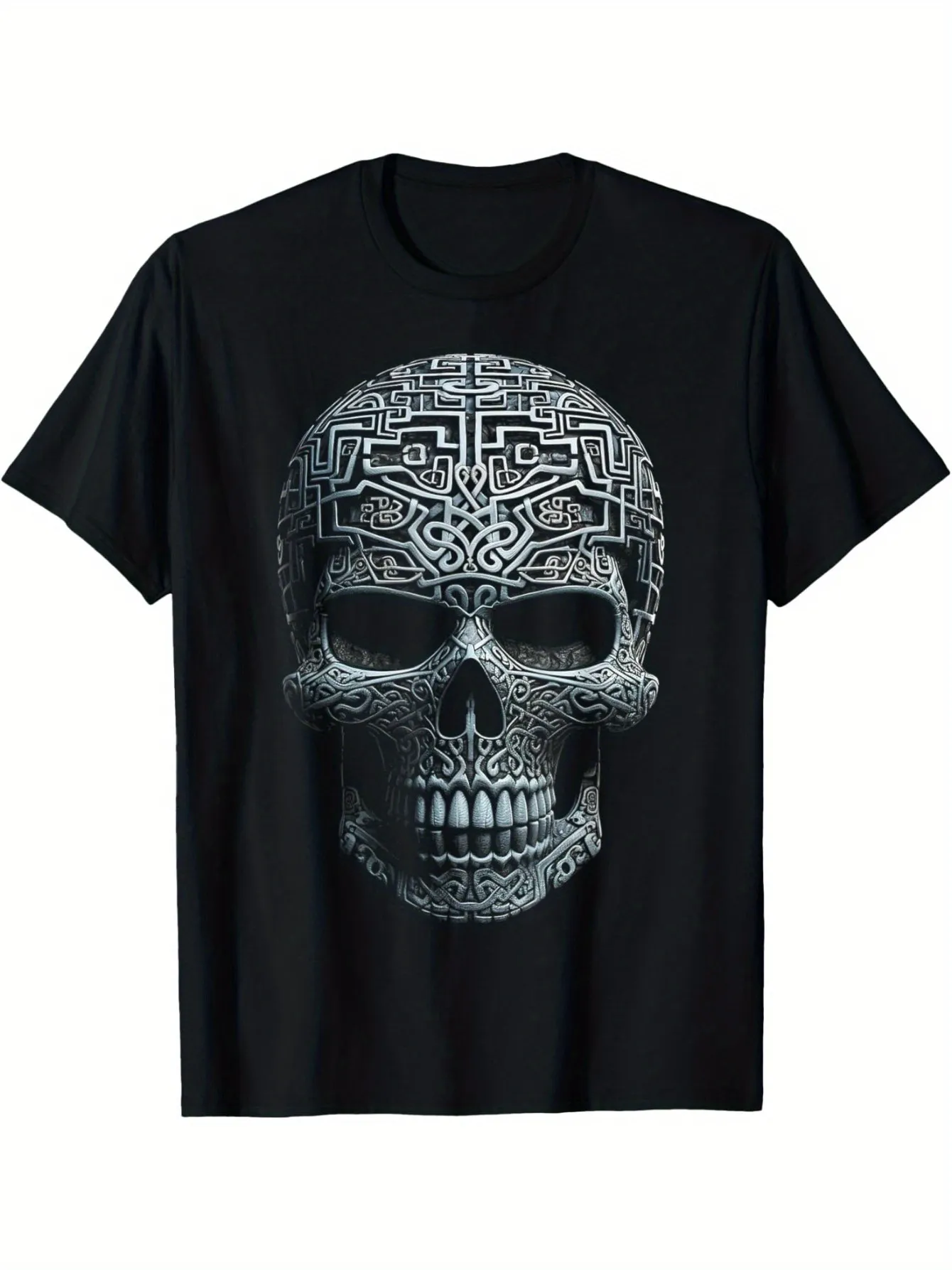Tailorly Men's Printed Tee - Intricate Celtic Carvings Under Gentle Light Featuring Human Skull sold by Tailorly