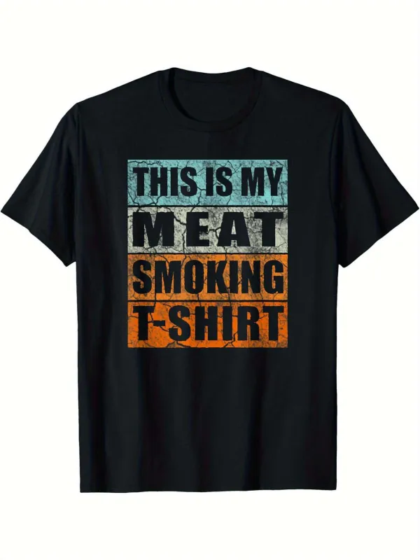 Tailorly Men's Printed Tee - This Is My Meat Smoking T Shirt Color Block Retro Grill Tee made by Tailorly