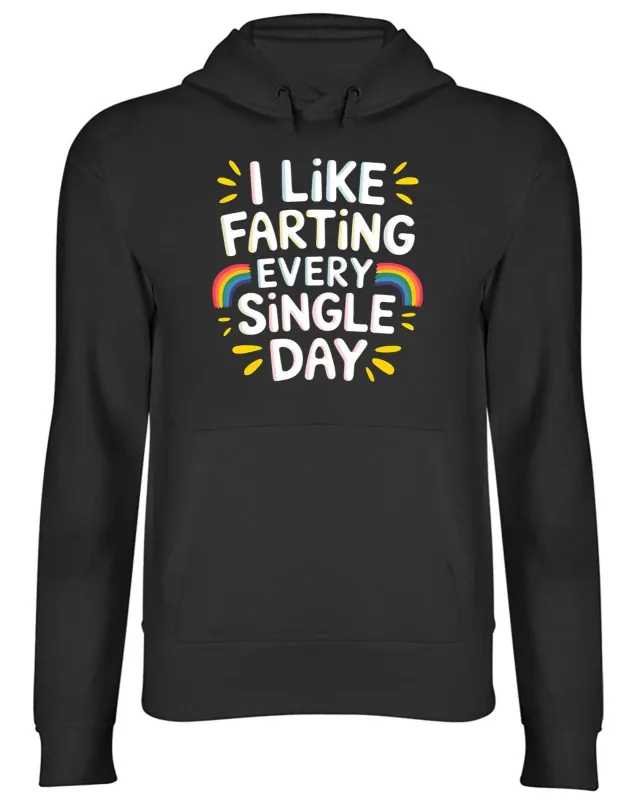 Tailorly Men's Printed Hoodie - I Like Farting Every Single Day Colorful Arches With Bright Yellow Sparkles Decorating Hand Written Slogan Rainbow made by Tailorly