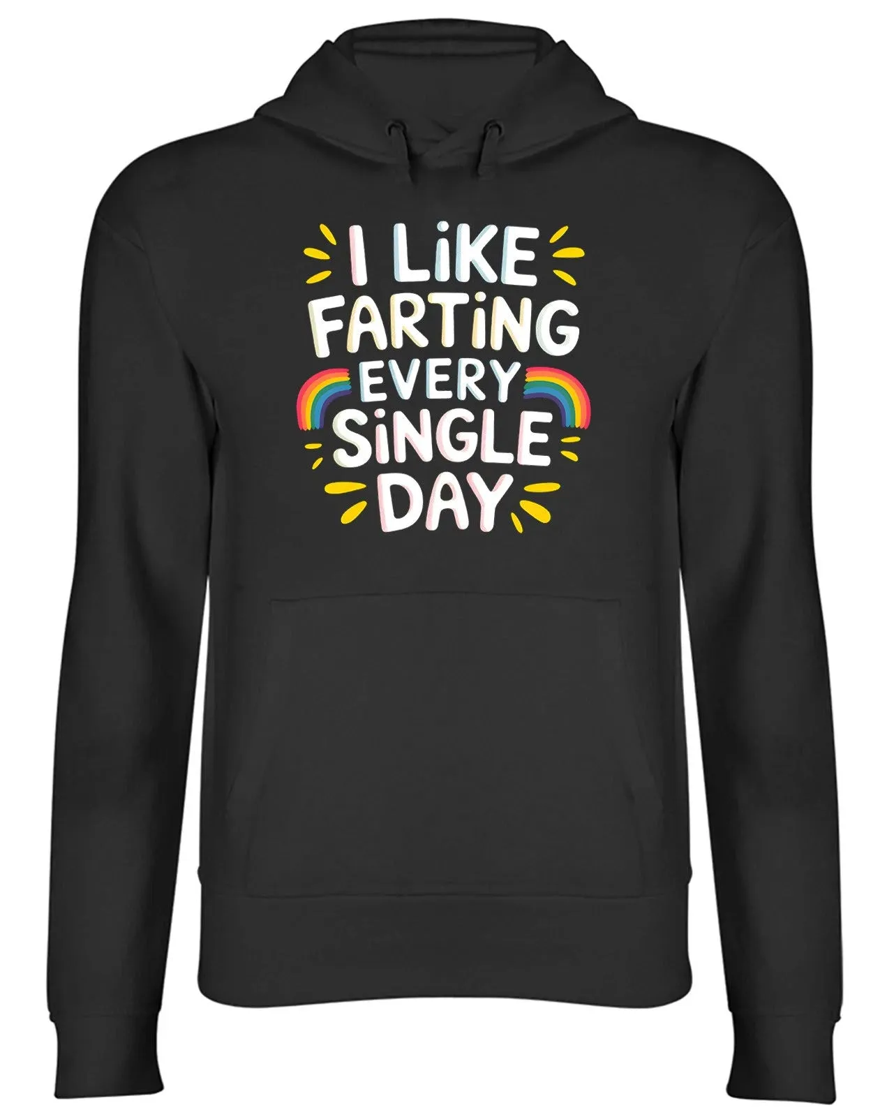 Tailorly Men's Printed Hoodie - I Like Farting Every Single Day Colorful Arches With Bright Yellow Sparkles Decorating Hand Written Slogan Rainbow sold by Tailorly