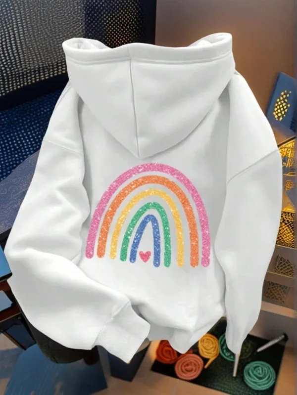 Tailorly Women's Printed Hoodie - Sparkling Multicolored Rainbow With Little Pink Heart Hoodie sold by Tailorly