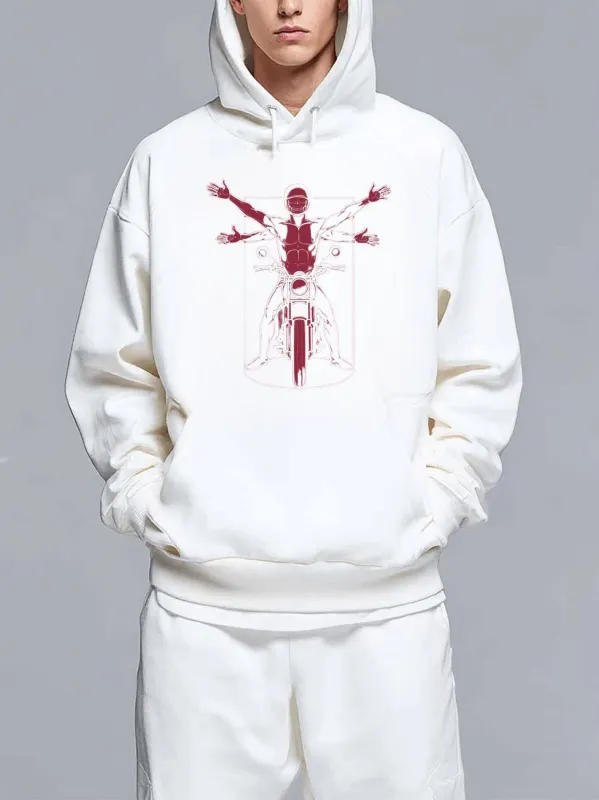 Tailorly Men's Printed Hoodie - Confident Rider With Outstretched Arms On Urban Street Motorcycle made by Tailorly