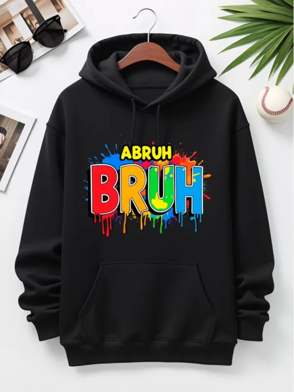 Tailorly Men's Printed Hoodie - Abruh Colorful Graffiti Splatter With Bold Playful Rainbow Text Hoodie made by Tailorly