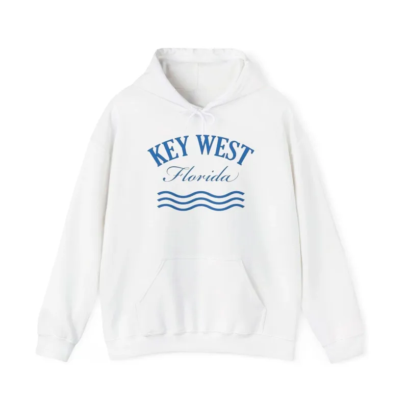 Tailorly Men's Printed Hoodie - Key West Florida Blue Wavy Lines With Simple White Hoodie made by Tailorly