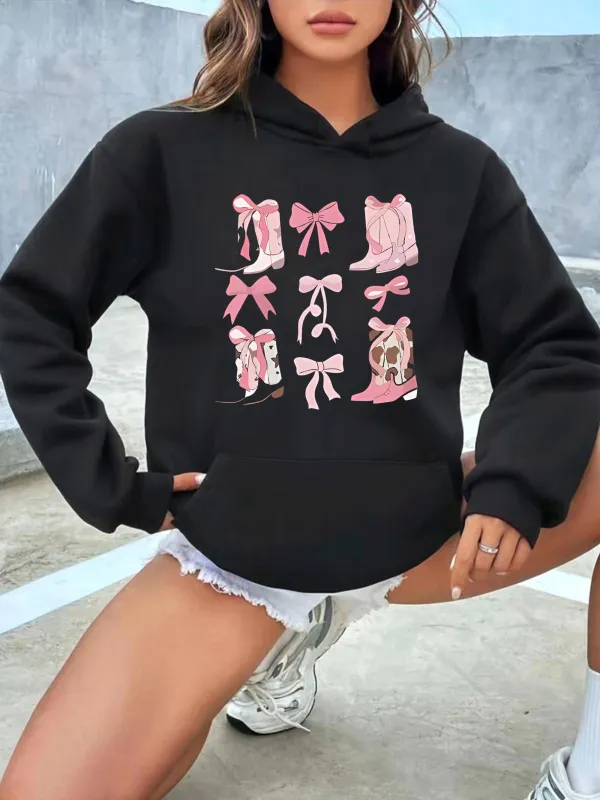 Tailorly Women's Printed Hoodie - Pink Ribbons With Ballet Slippers And Cowboy Boots Hoodie made by Tailorly