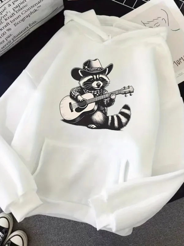 Tailorly Men's Printed Hoodie - Country Style Cowboy Hat Wearing Raccoon Playing Guitar Hoodie made by Tailorly