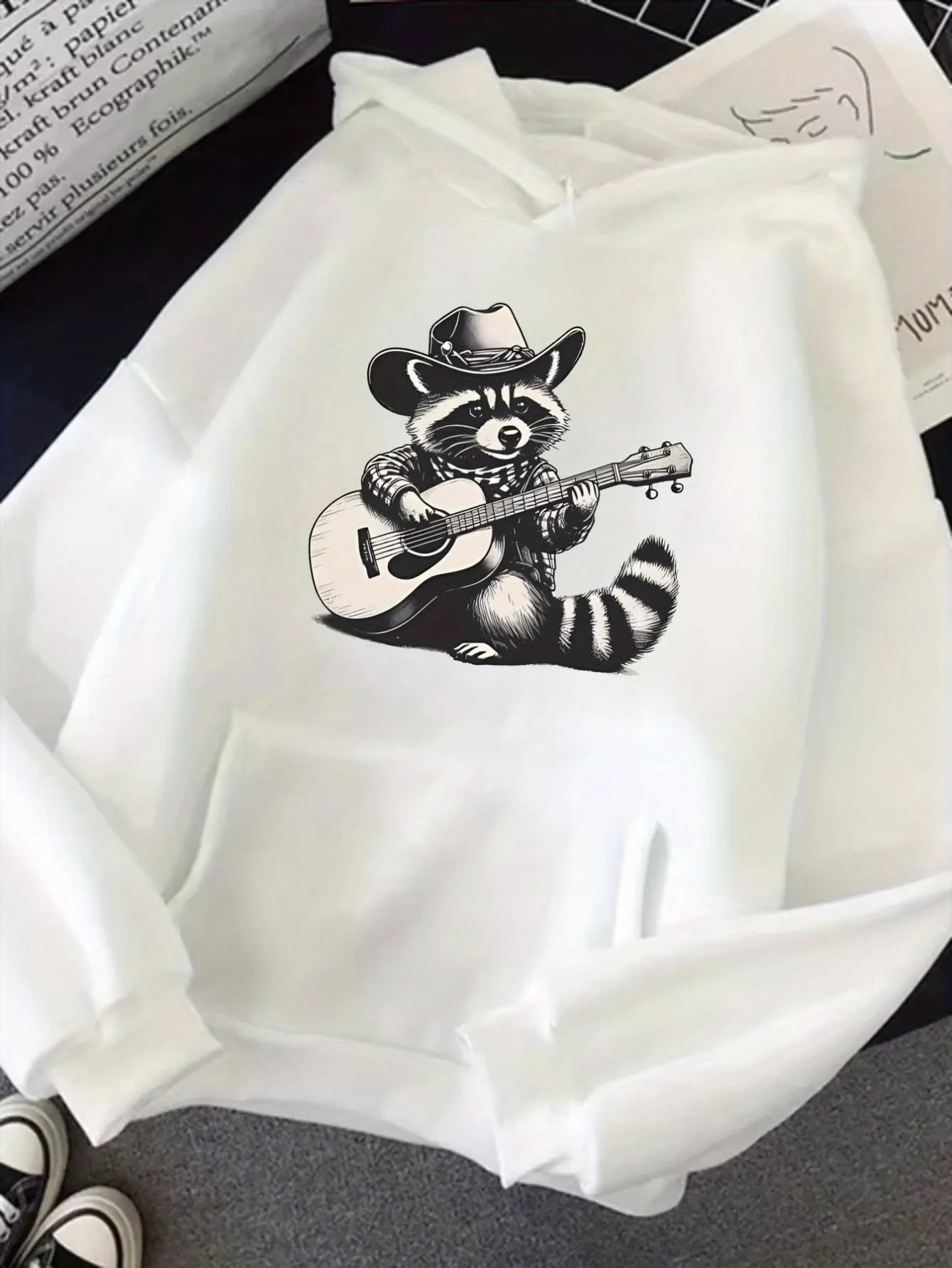 Tailorly Men's Printed Hoodie - Country Style Cowboy Hat Wearing Raccoon Playing Guitar Hoodie sold by Tailorly