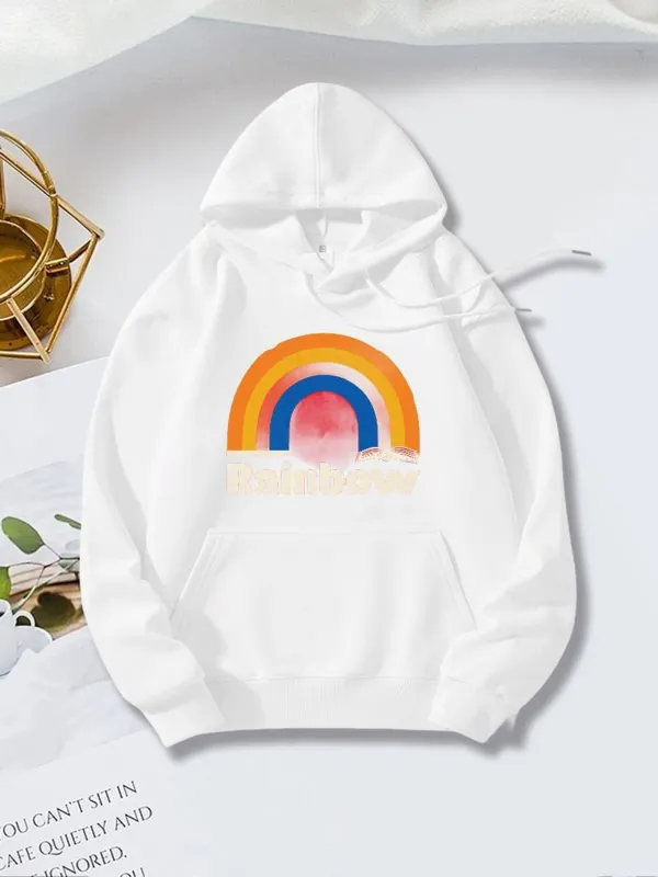 Tailorly Women's Printed Hoodie - Soft Colorful Arched Bands With Gentle Sunlight Above A Bright Rainbow made by Tailorly