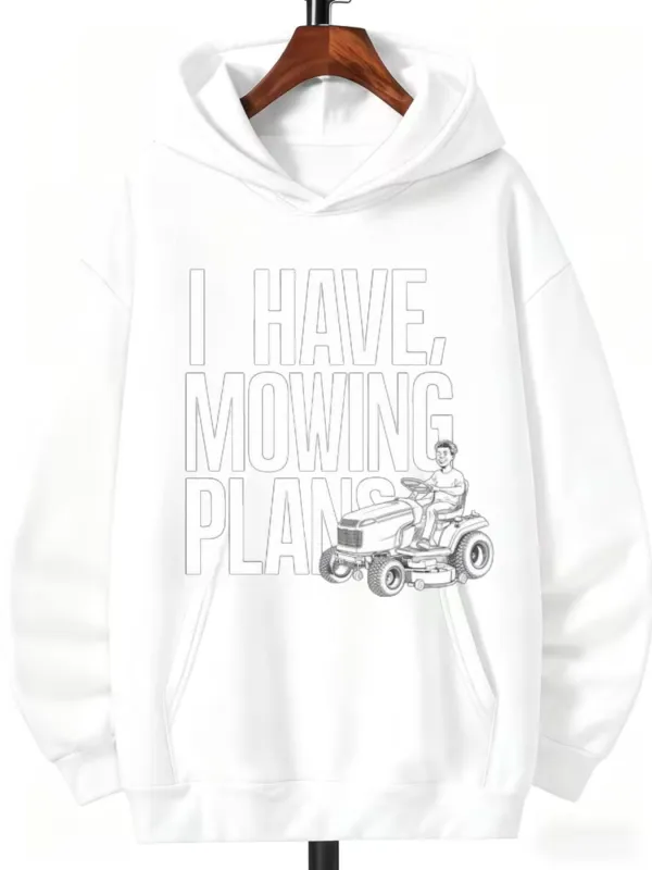 Tailorly Men's Printed Hoodie - I Have Mowing Plans Simple Outline Graphic With Lawn Tractor made by Tailorly